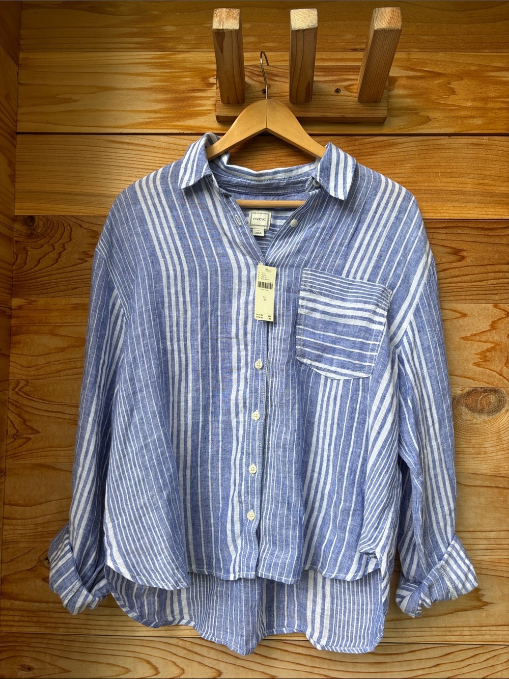 NWT Anthropologie Maeve Shrunken Bennet 100% Linen Button Down Shirt Medium